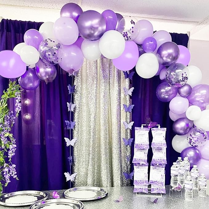 Lavender Purple Balloons, 60 Pcs 12inch Metallic Balloons Lavender Lilac Confetti Balloons with Purple Ribbons Set for Birthday Bridal Shower Wedding Party Decorations