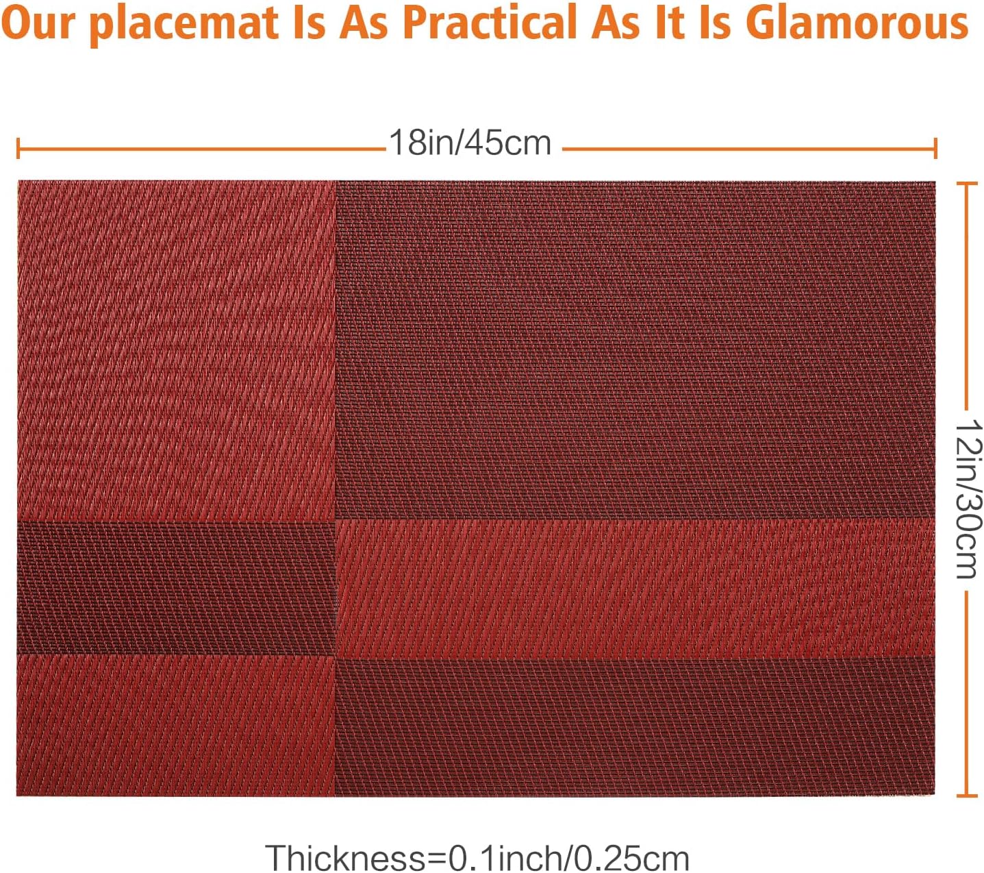 Placemats Set of 6,Washable,Heat and Stain Resistant Indoor/Outdoor Place mats,Vinyl Woven Non Slip Table Mats for Restaurant Table Protection,PVC Placemats(Red,6PCS)