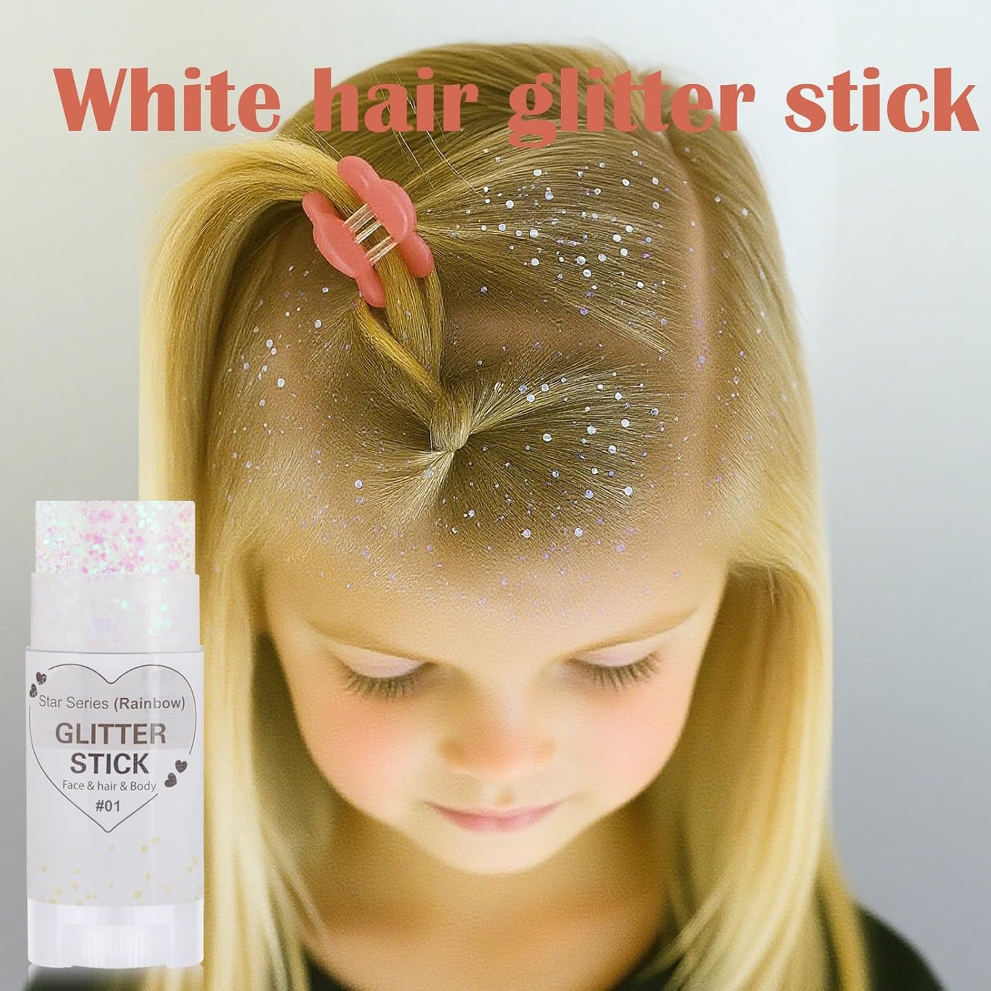 Rainbow White Hair Glitter Stick,Mermaid Fairy Costume Body Face Glitter, Singer Concert Halloween Star Glitter Makeup for Kids and Women,Waterproof Sequins Rave Accessories White Face Paint