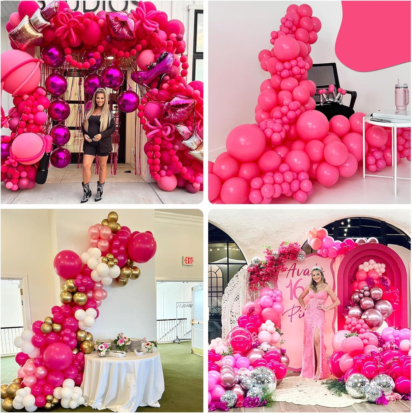 Hot Pink Balloons 12 Inch, 50Pcs Fuschia Pink Balloon Magenta Latex Balloons Matte Neon Dark Rose Pink Helium Balloons for Princess Birthday Wedding Baby Shower Valentine's Day Party Decoration