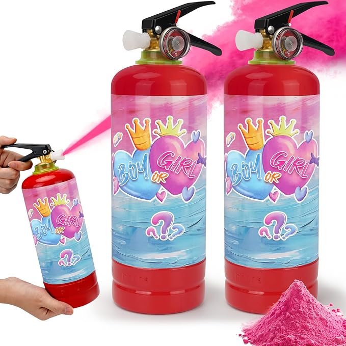 Gender Reveal Fire Extinguisher, 2 Pack Gender Reveal Ideas Gender Reveal Party Decorations Baby Girl Boy Reveal Party Ideas Gender Reveal Decor (Pink, Extra Large)