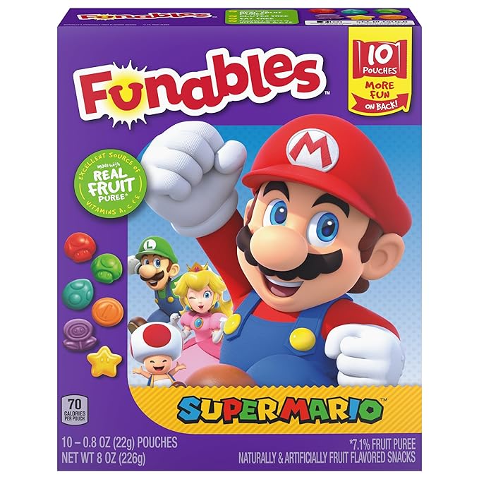 Funables Fruit Snacks, Super Mario Shaped Fruit Flavored Snacks, 0.8 ounce Pouches (Pack of 30)