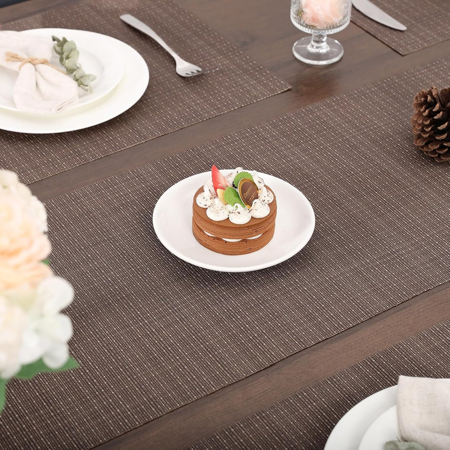 Myir JUN Table Runner, Vinyl Table Runner Indoor 55 Inch Long Arbitrarily Cropped Runner for Table Heatproof for Home Party (Coffee, 15 x 55 inch)