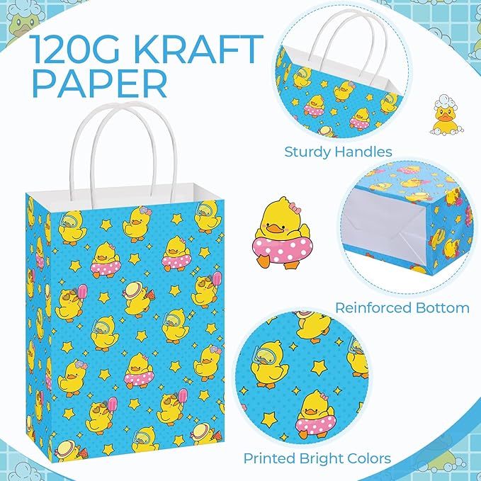 Resholder 30 Pcs Yellow Duck Party Favor Bags Rubber Duck Themed Party Decorations Ducks Goodie Gift Bags with Handles Portable Candy Treat Pouch for Baby Shower Birthday Supplies