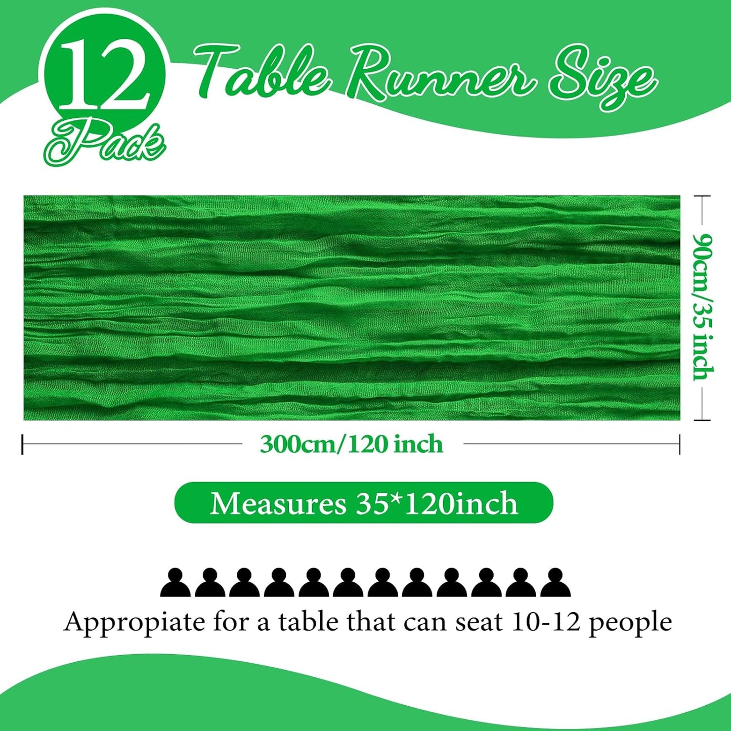 12 Pack 10FT Green Cheesecloth Table Runner 35x120 Inch Gauze Rustic Boho Table Runner Cheese Cloth for Wedding Decor Birthday Party Bridal Baby Shower Table Centerpiece Decoration