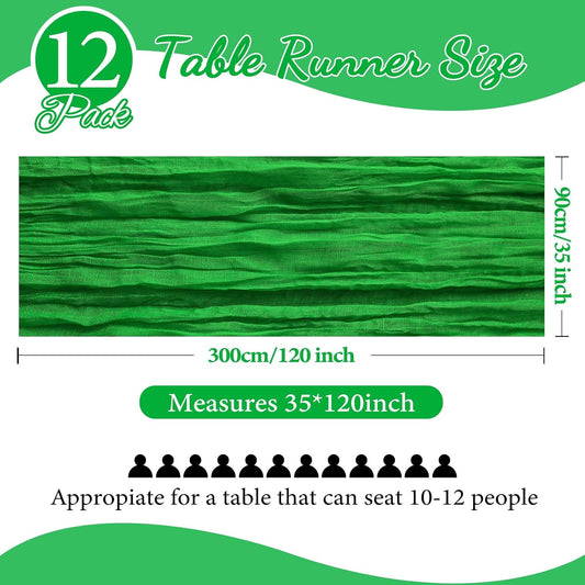 12 Pack 10FT Green Cheesecloth Table Runner 35x120 Inch Gauze Rustic Boho Table Runner Cheese Cloth for Wedding Decor Birthday Party Bridal Baby Shower Table Centerpiece Decoration