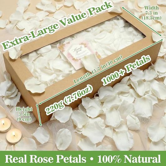 1000+ PCS Real White Rose Petals, 7.76oz (220g) Preserved White Flower Petal for Wedding Flower Girl, Dried Flower Petal for Babyshower Bridal Party Aisle Table Scatter Decor