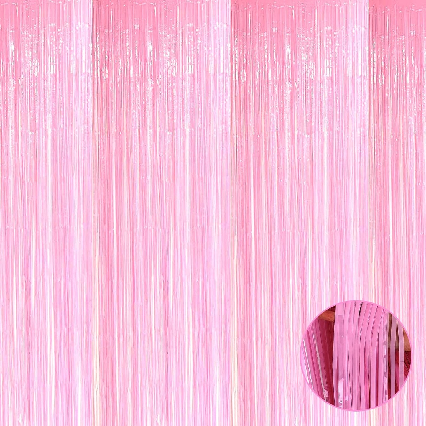 4 Pack Macaron Pink Foil Fringe Curtain Backdrop, 3.28Ft x 9.84Ft Foil Fringe Streamers Curtains for Party, Photo Booth Props, Birthday, 2022 Graduation Decor Supplies, One Size