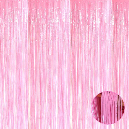 4 Pack Macaron Pink Foil Fringe Curtain Backdrop, 3.28Ft x 9.84Ft Foil Fringe Streamers Curtains for Party, Photo Booth Props, Birthday, 2022 Graduation Decor Supplies, One Size