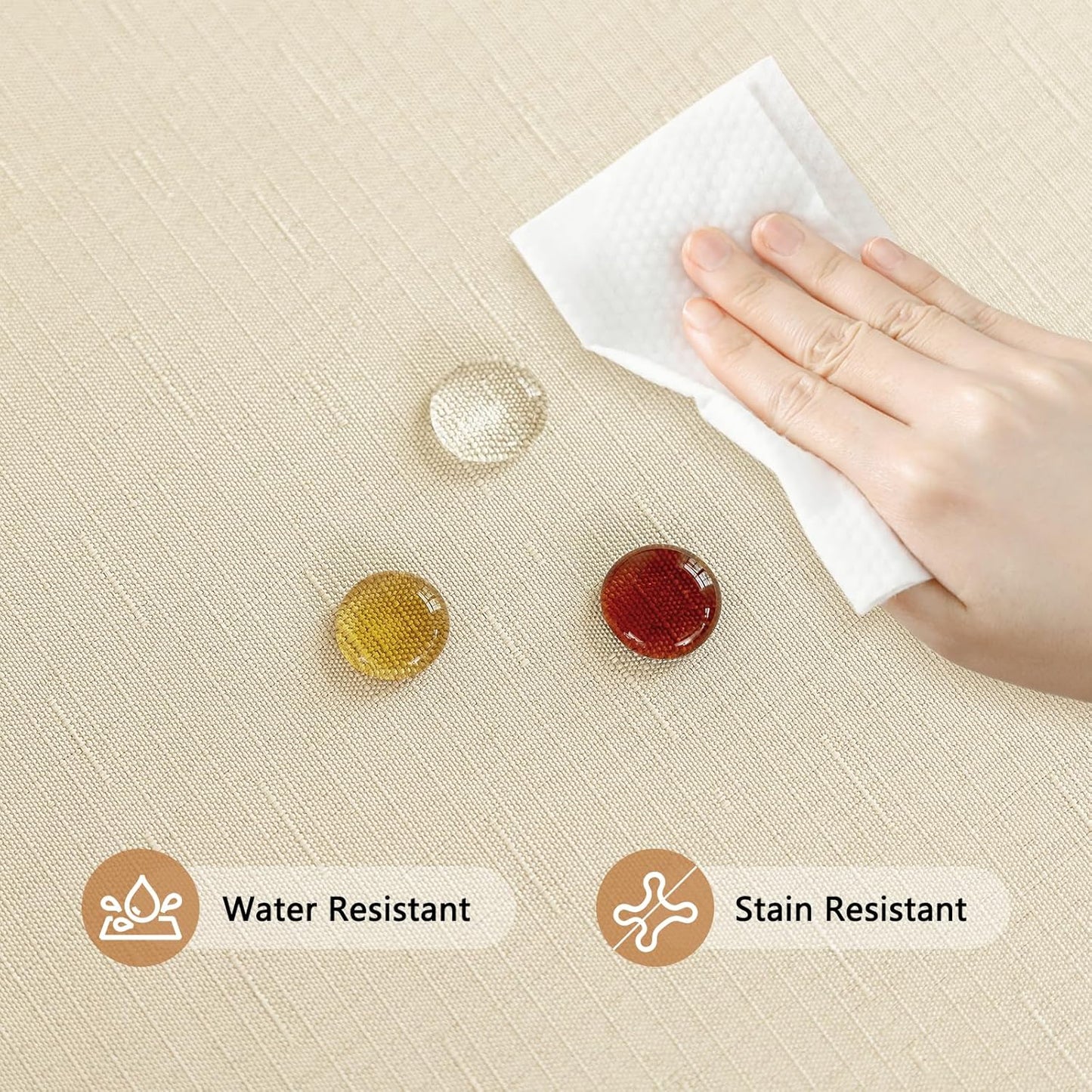 Fabric 54x54 Inch Square Table Cloth, Faux Linen Textured Water Resistant & Wipeable Card Tablecloth, Reusable for Dinning Kitchen Patio, Beige