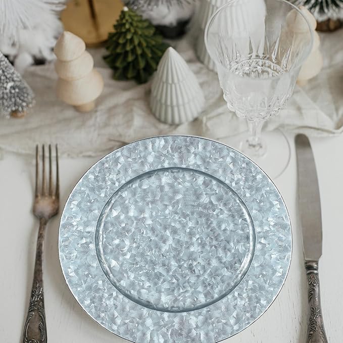 Maxdot 16 Pcs 13 Inches Round Charger Plates Silver Metal Chargers for Dinner Plates Rustic Style Galvanized Charger Plate Farmhouse Modern for Wedding Party Home Table Decoration Kitchen