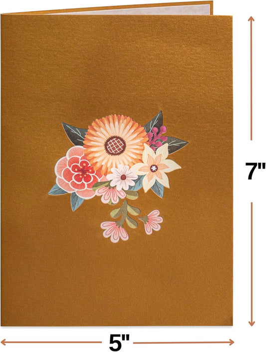 Paper Love 3D Rustic Flower Basket Pop Up Card, For Fall, Birthday, Thanksgiving, Thinking of You, Sympathy, Get Well, All Occasion or Just Because - 5" x 7" Cover - Includes Envelope and Removable Note Tag