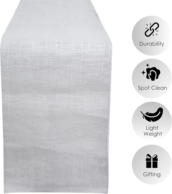 RAJRANG Jute Table Runner Long Rise Grey Burlap Table Runners for Dining Table, Kitchen, Party, Wedding, Rustic and Fall Décor Pack of 2 – 12x72 Inch