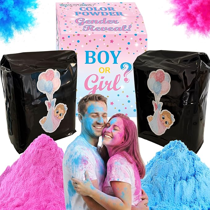 Gender Reveal Powder – 6 lbs, Blackout Bags, Vibrant Pink & Blue Powder for Tire Burnout Color, Exhaust Smoke & Shooting Targets. Baby Boy or Girl Party Kit, 2 x 3LB + Gender Reveal Idea Guide