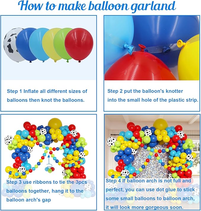 Red Blue Yellow Balloons Arch Kit, 162pcs Multi Color Cartoon Balloons with Cow Print for Carnival Circus Theme Party Fiesta Superhero Birthday Party Decorations