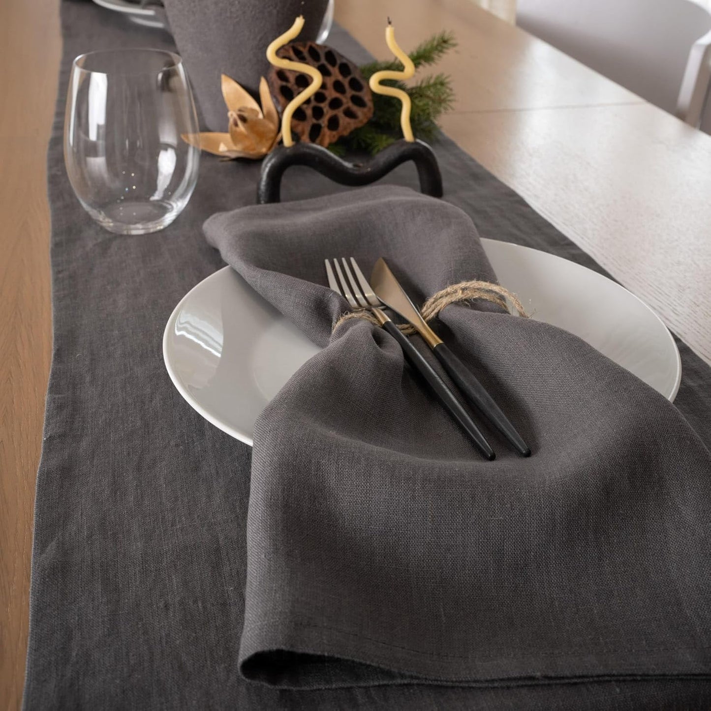 Linen Table Runner 60 inches Long - 100% Pure Linen Flax - Stonewashed European Linen Table Runner (Ash Grey, 14 x 60 Inch) - for Dining, Fall, Autumn, Thanksgiving