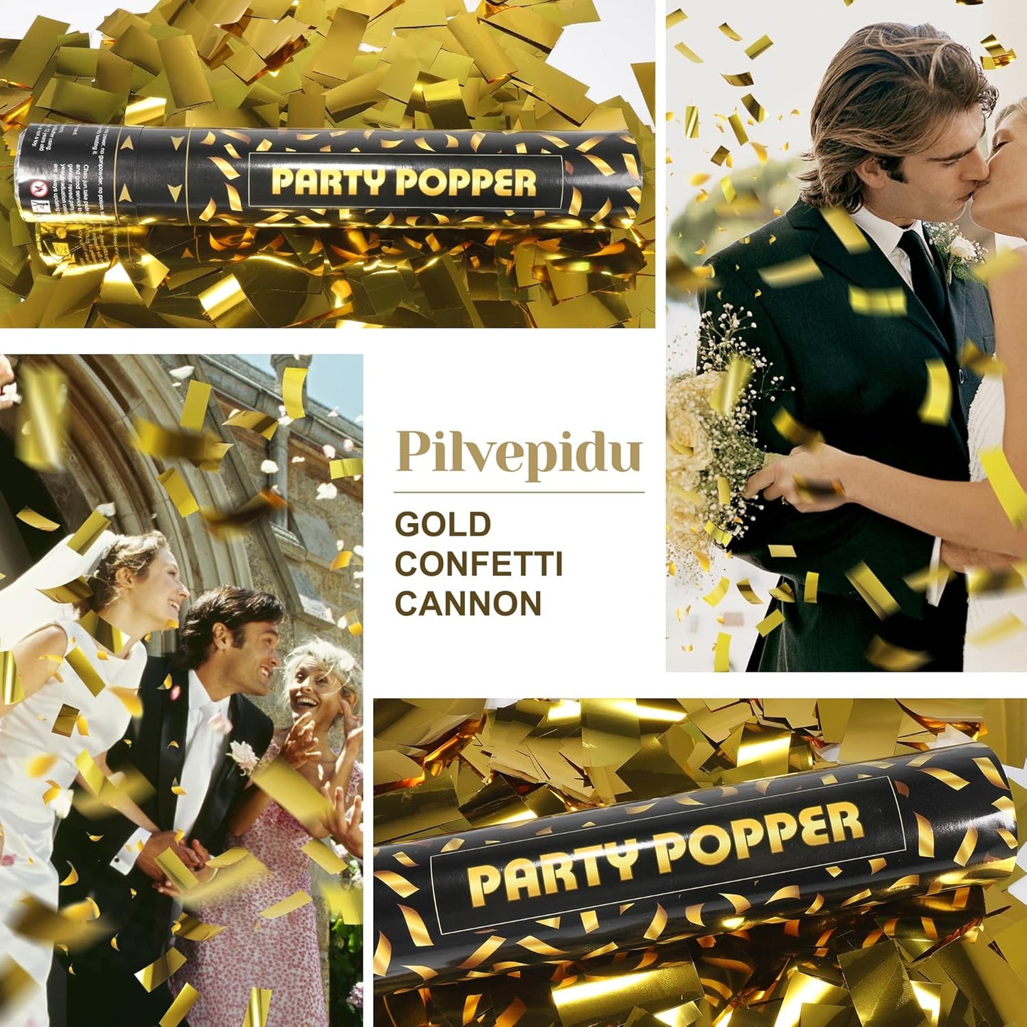Confetti Cannon,Gold Confetti Poppers 6 Pack 12 Inch Party Poppers For Wedding,Birthday,Christmas,New Year eve Party,Celebrations,Baby Shower Decorations,Graduation