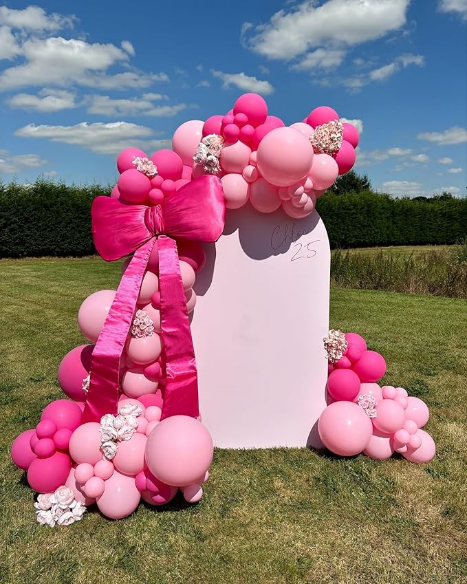 Hot Pink Balloons Arch Kit,Bow Balloon Garland with Pastel Pink Long Balloons for Birthday Party Mother's Day Baby Shower Anniversary Wedding Decorations