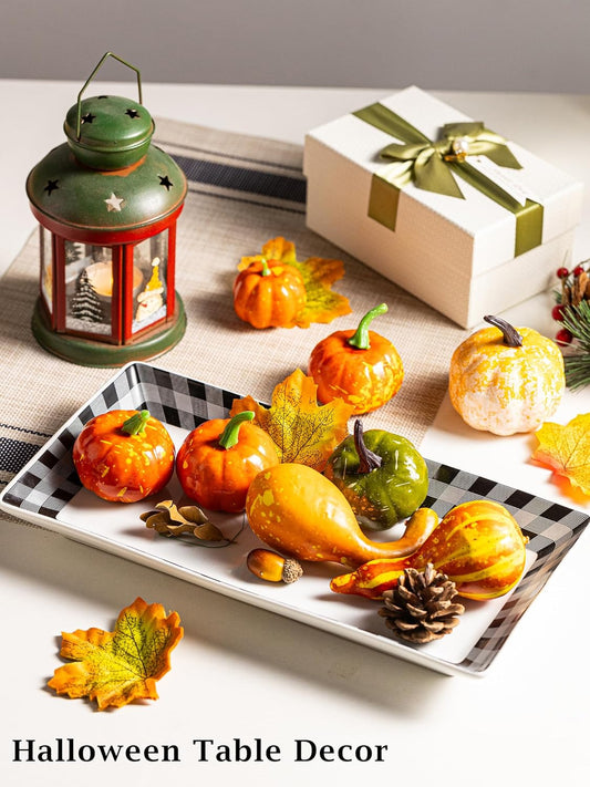 YHOSSEUN Ceramic Serving Platters Set of 4, Black and White Serving Platters and Trays for Food, Rectangular Halloween Plates Serving Dishes for Parties, Checkered, 12 Inch