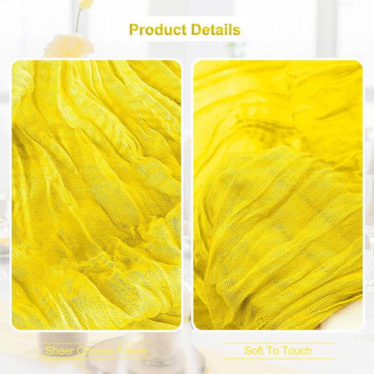 10 Pack Yellow Cheesecloth Table Runner 35x120 Inch 10Ft Rustic Gauze Cheese Cloth Table Runner Sheer Cheesecloth Table Runners for Wedding Party Bridal Shower Decoration