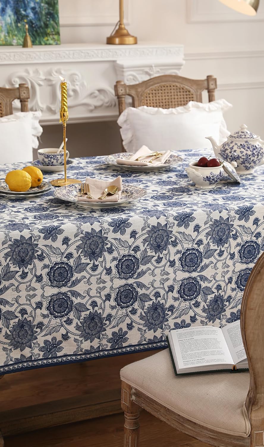 patdrea Designer Vintage Blue Long Rectangle Tablecloth,Linen Anti-Wrinkle Paisley Pattern Farmhouse Table Cloth,Decor Table Cover for Kitchen Dining,Christmas,Thanksgiving,63"x94"-Lantang a