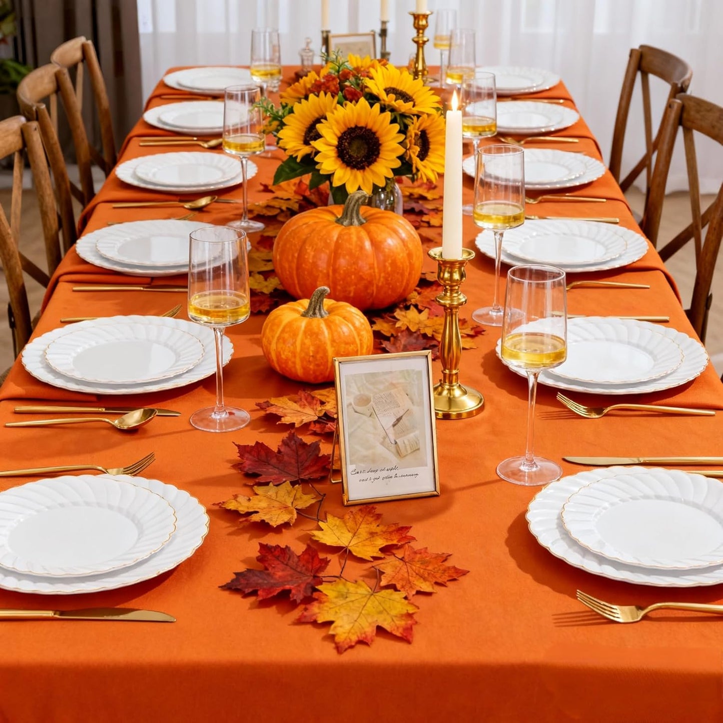 U-QE 60 Pcs Gold Plastic Plates for Party – Thanksgiving Plates Disposable Heavy Duty - White and Gold Plate Include 30 10" Dinner & 30 7" Dessert Plate, Perfect for Party & Wedding & Thanksgiving