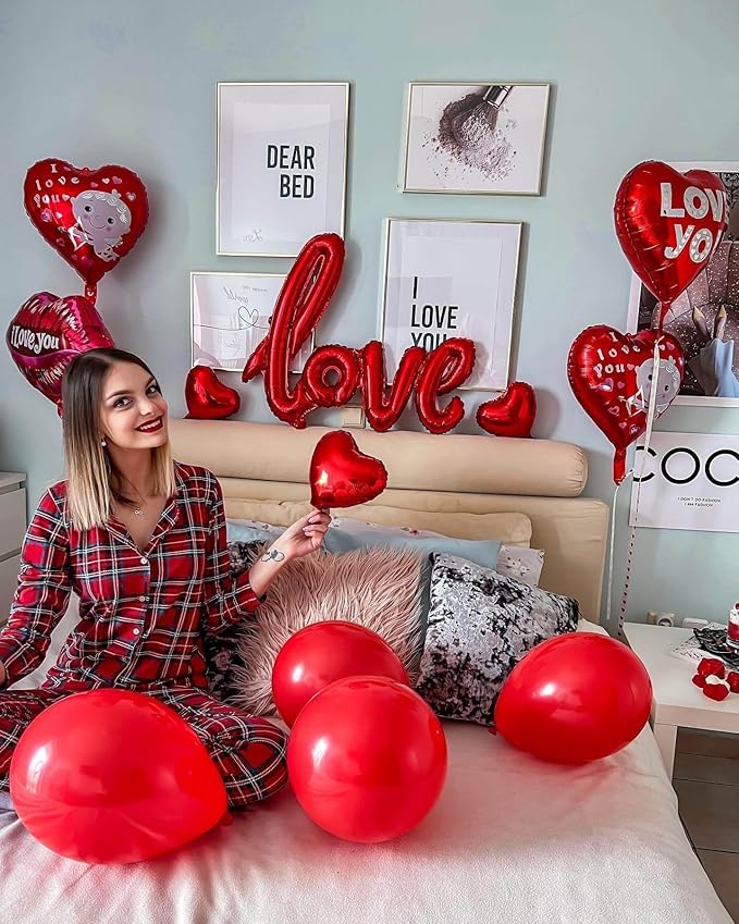 5 Pcs Red Heart Shaped Balloons Red Love Valentine Balloons for Valentines Day Bridal Shower Wedding Party Decorations