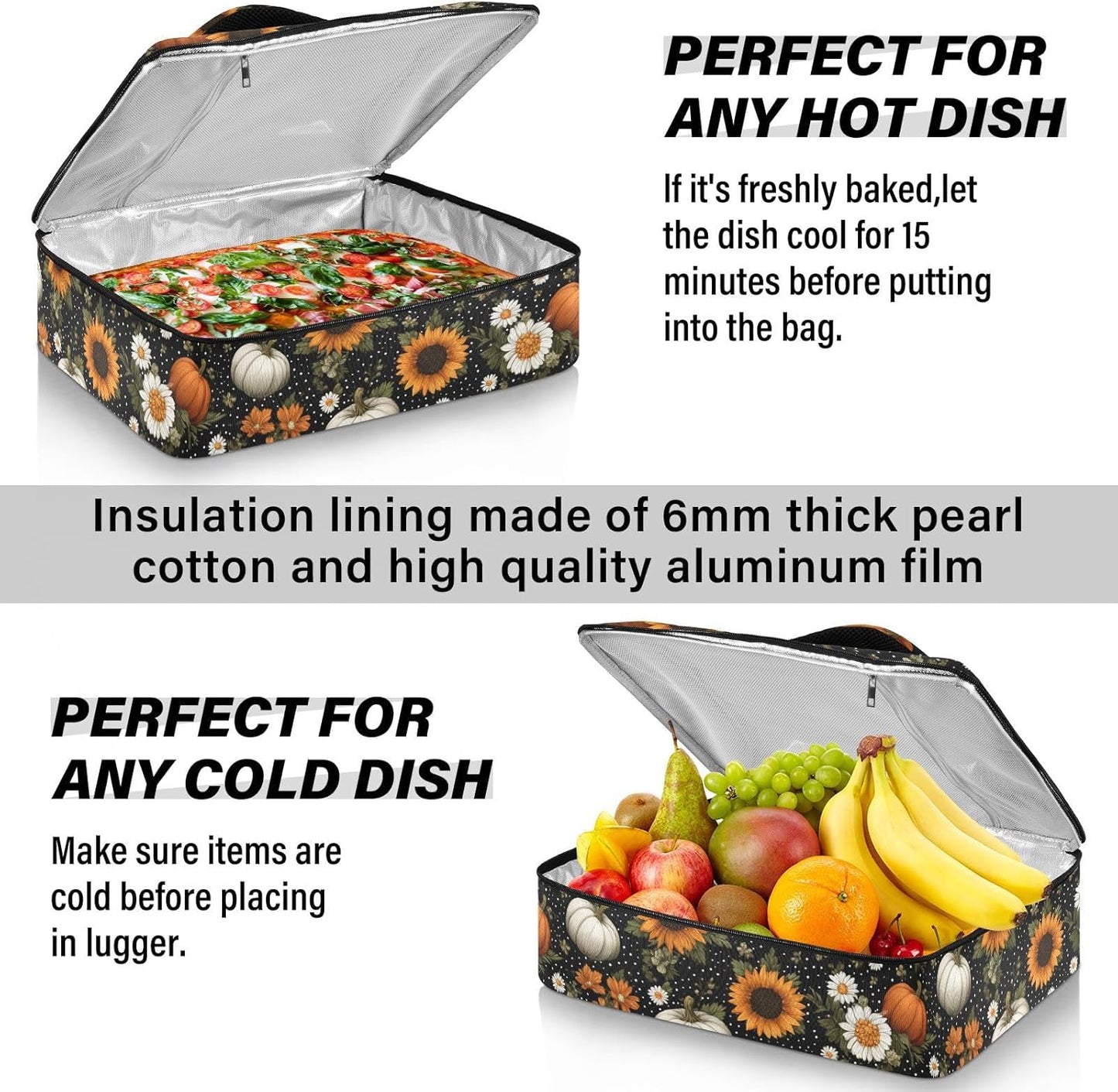 Casserole Carriers for Hot or Cold Food Reusable Casserole Dish Carrier Insulated Thermal Large Capacity Durable Perfect for Party Camping Family Gatherings Yellow Fish