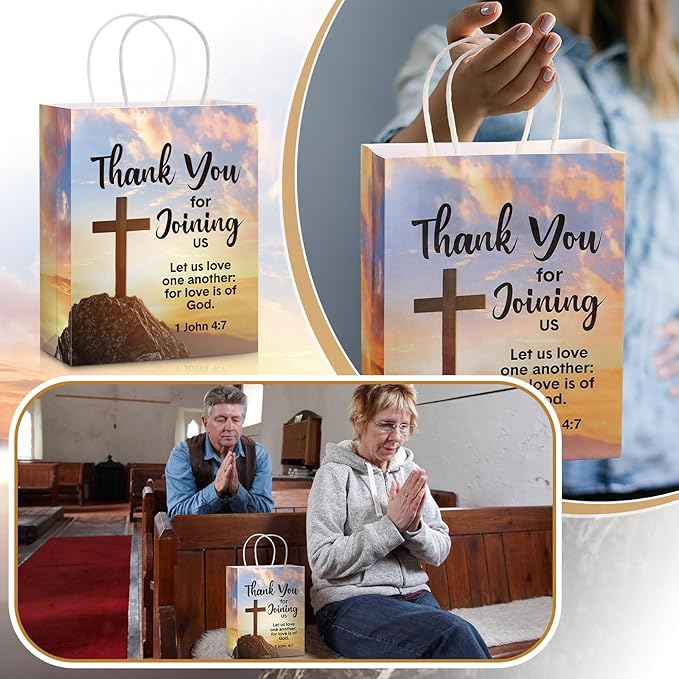 24 Pcs Welcome to Our Church Gift Bags Religious Brochure Paper Gift Bag with Handles Church Visitor Packets Christian Religious Party Favor for Vbs Birthday Baptism Party Supplies Decoration