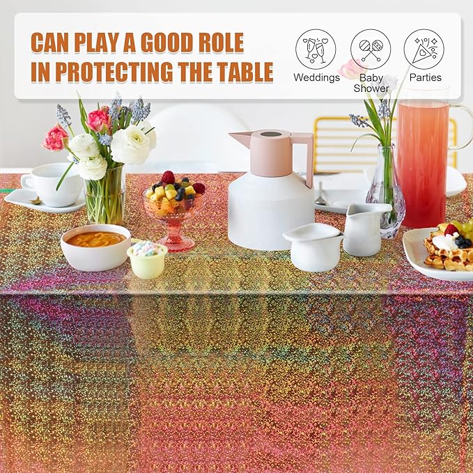 3 Pack Iridescent Tablecloth, 54" x 108" Birthday Party Table Cloths Iridescence Plastic Disposable Table Covers Iridescent Party Decorations, Birthday Decor Tablecloth for Buffet Table