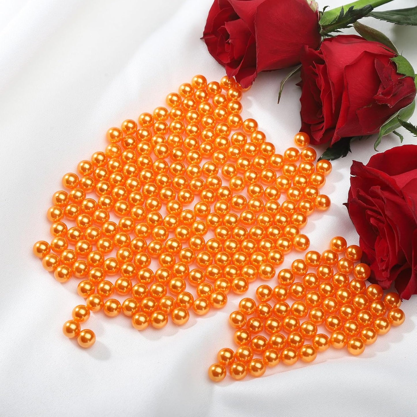 980pcs Undrilled Holeless ABS Faux Pearl Beads for Vase fillers, No Hole Round Pearls for Cosmetic Boxes, DIY Parts, Table Scatter, Wedding, Birthday Party Home Decorating (Orange, 8mm)