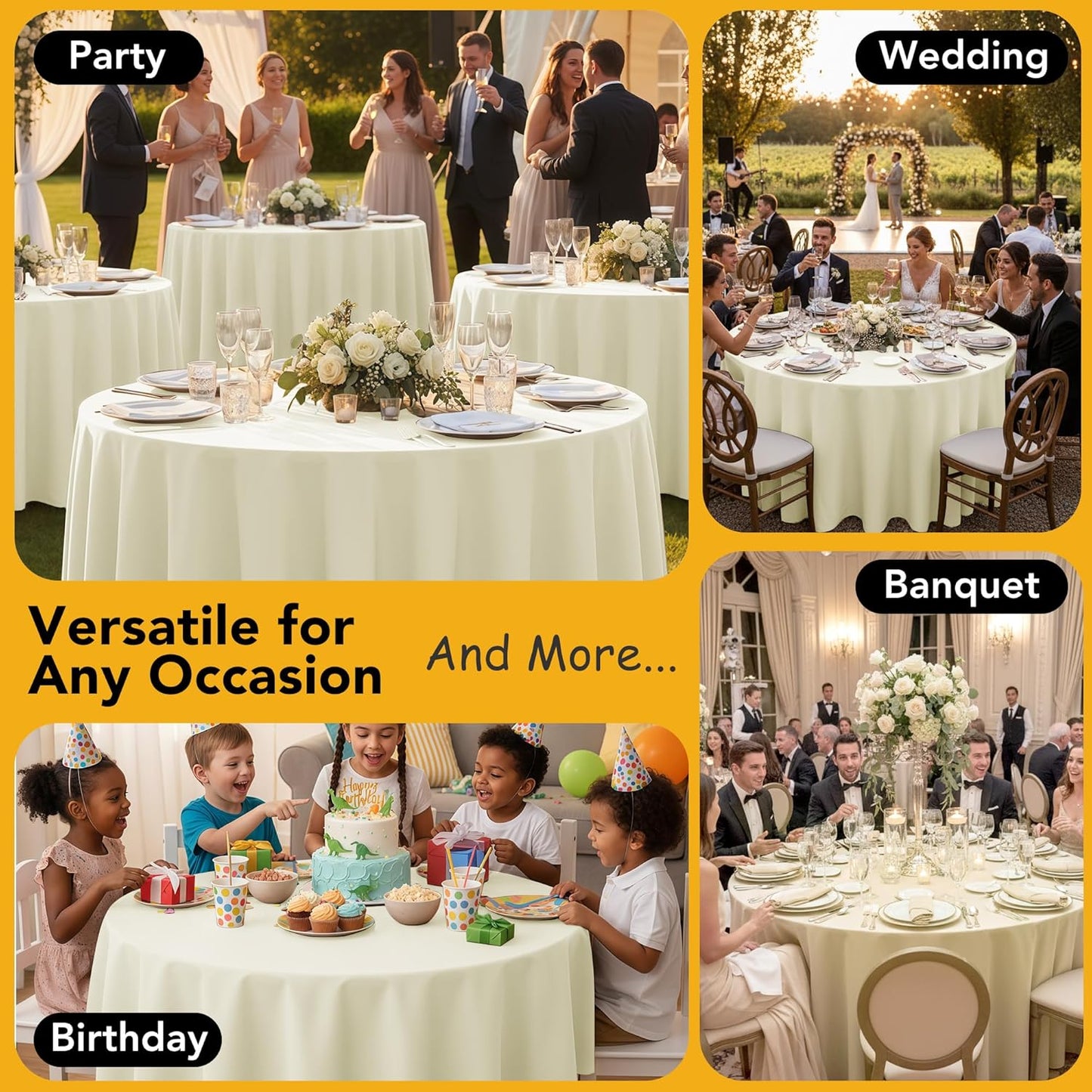 10-Pack Ivory Round Tablecloths, 70 Inches, Stain-Resistant Polyester for 3-4 Ft Round Tables - Washable Table Covers for Weddings, Banquets, Birthday Parties, Events
