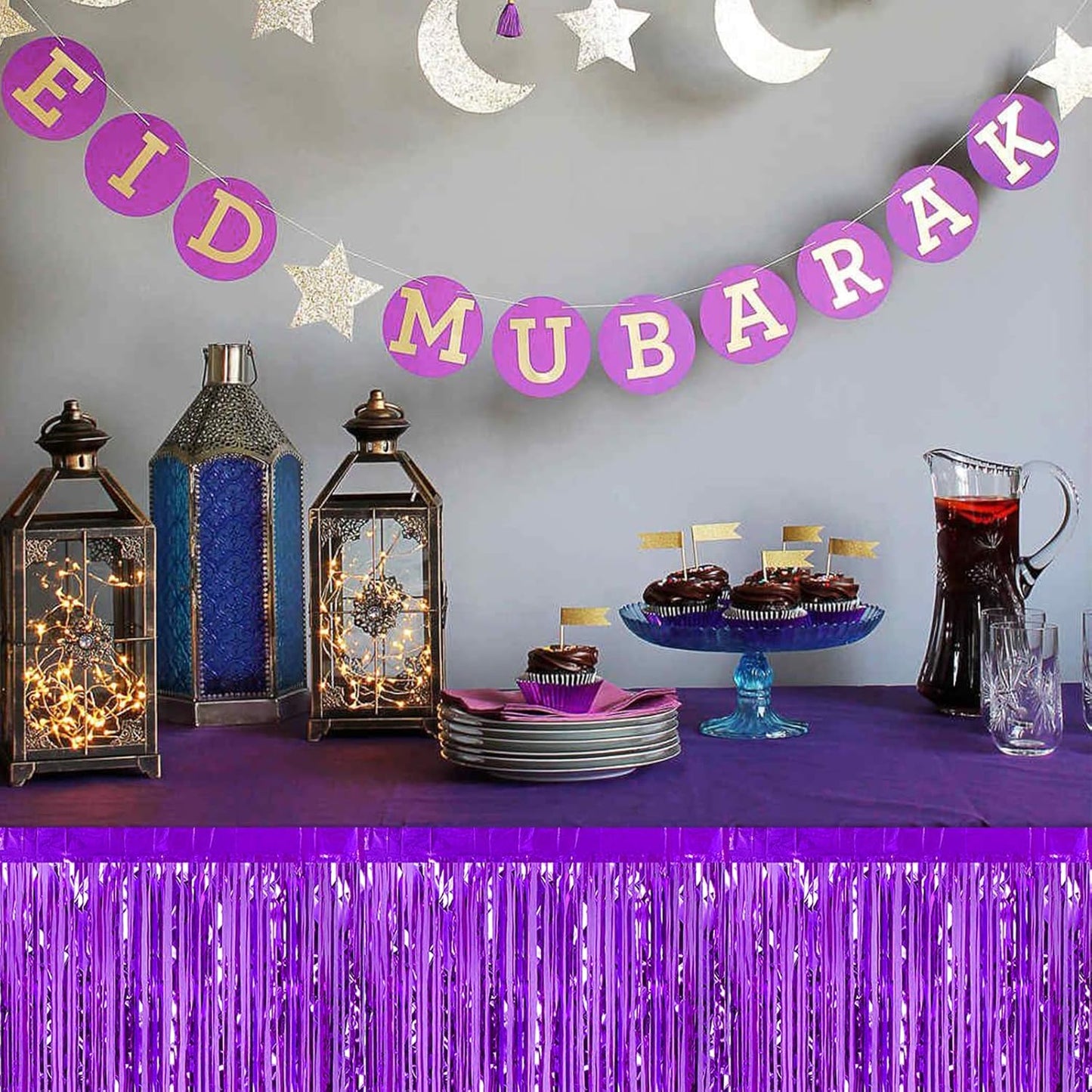 6 Pack 29x108 Inch Purple Metallic Foil Fringe Table Skirts Banner for Tinsel Streamer Garland Curtains Backdrop for Parade Floats Wedding Baby Shower Birthday Christmas Halloween Party Decoration