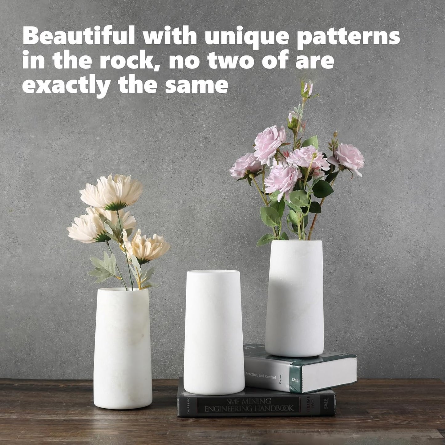 White Marble Vase for Flowers, 8.66" Minimalist Modern Frosted Flower Vase for Home Decor, Decorative Vases for Centerpieces, Living Room, Dining Table, Office, Boho Farmhouse Decor