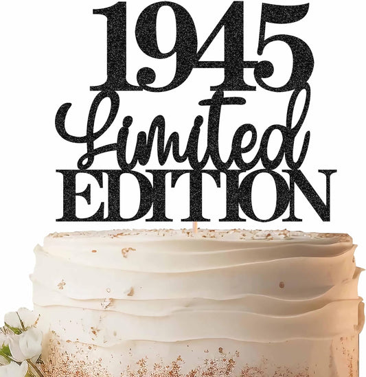 Limited EDITION 1945 Cake Topper - Black Glitter Happy 80th Birthday Party Cake Decoration Supplies, Cheer to 80 Years Cake Bunting Decor for 80th Birthday Party Photo Booth Props
