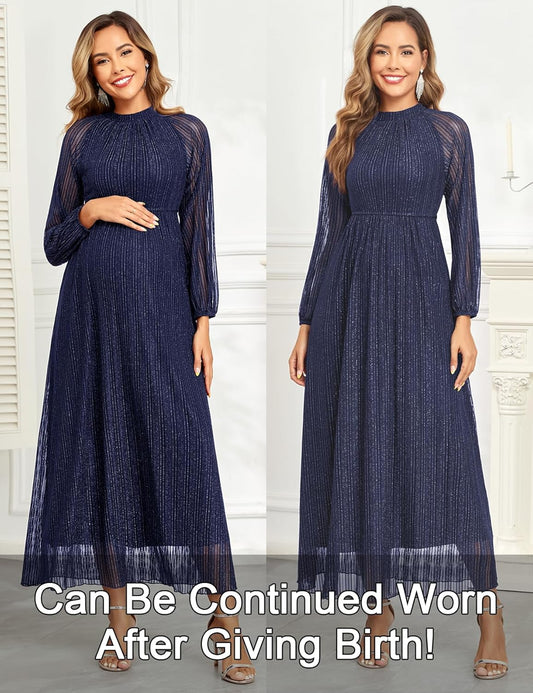 Maternity Sparkly Mesh Dress Halter Neck Sleeveless A Line Pregnancy Dresses Semi Formal Baby Shower Photoshoot