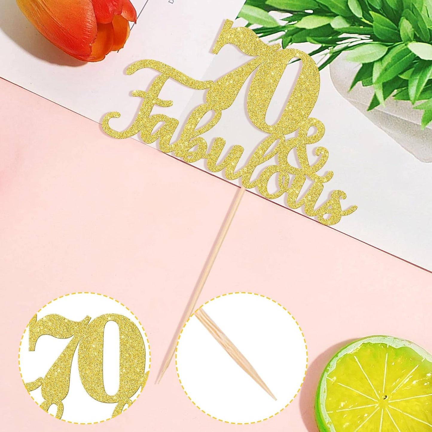 1 PCS 70 & Fabulous Cake Topper Gold Glitter 70th Birthday Anniversary Cake Pick Decoration for 70th Birthday Wedding Anniversary Party Decorations Happy 70th Birthday Cake Decorations Supplies