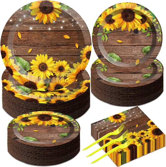 50 Guests Sunflower Bridal Birthday Party Supplies Set Summer Sunflower Plates Napkins Party Supplies Sunflower Decoration Sunflower Bridal Party Tableware for Men Women Boy Girl Sunflower 200 PCS
