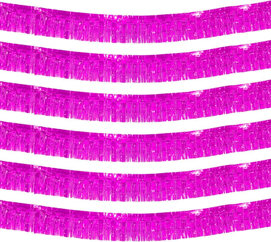6 Pack 10 Feet Pink Metallic Foil Fringe Garland Rectangular Banner for Parade Floats, Thanksgiving, Christmas, Birthday, Halloween Party Decorations