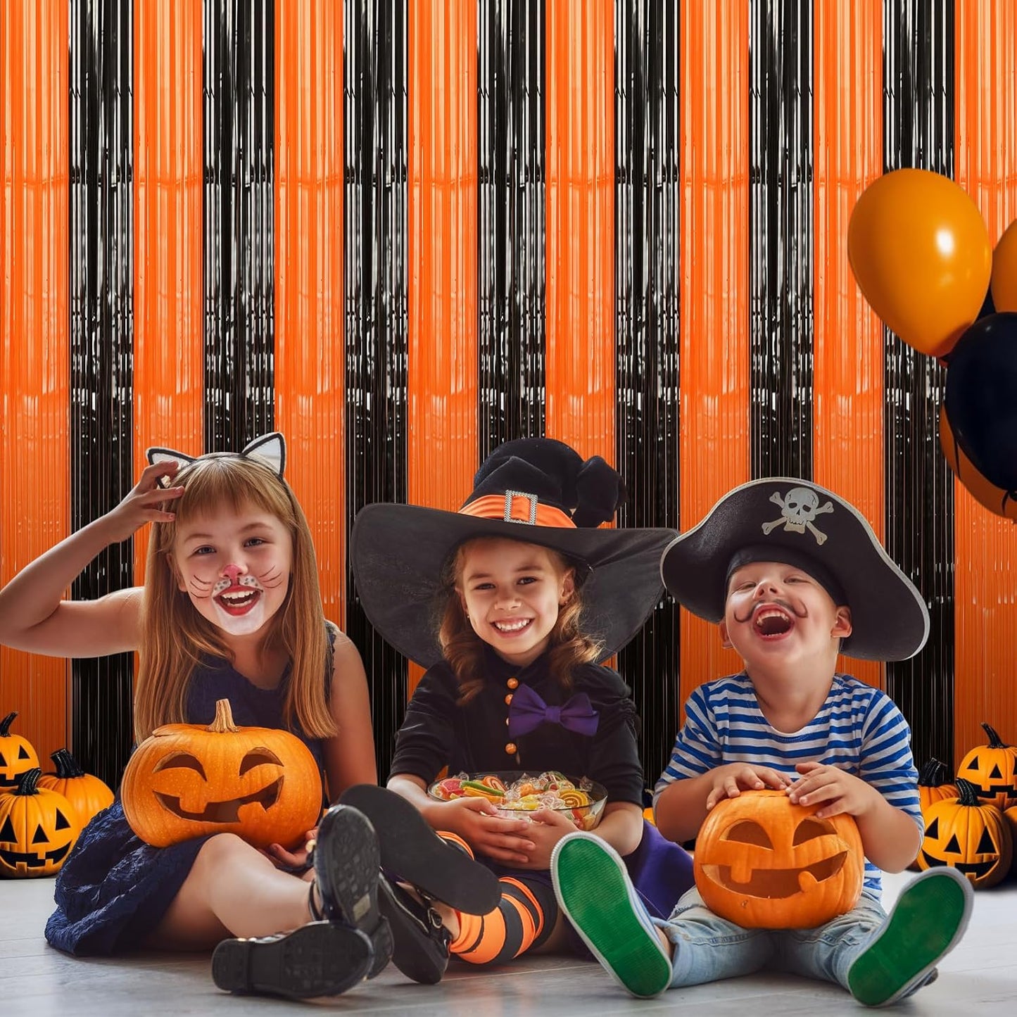 Accevo Black Orange Party Streamers 3Pack 3.2ft x 8.2ft Tinsel Black Orange Streamers Party Decorations Door Decorations Foil Fringe Curtain Halloween Christmas Party Decorations Orange Party Decor