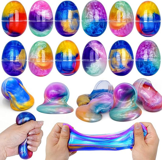 12 Pack Prefilled Easter Galaxy Slime Eggs,Galaxy Slime Easter Egg Fillers Stress Relief for Kid Teens Boy Girl Easter Egg Hunt Filling Treats Classroom Easter Basket Stuffers Easter Party Favor