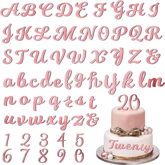 64 Pcs Acrylic Number Alphabet Cake Topper DIY Personalized Name Cupcake Toppers with A-Z Letter 0-9 Number Happy Birthday Set Suitable for Wedding, Birthday, Party Decoration (Rose Gold)