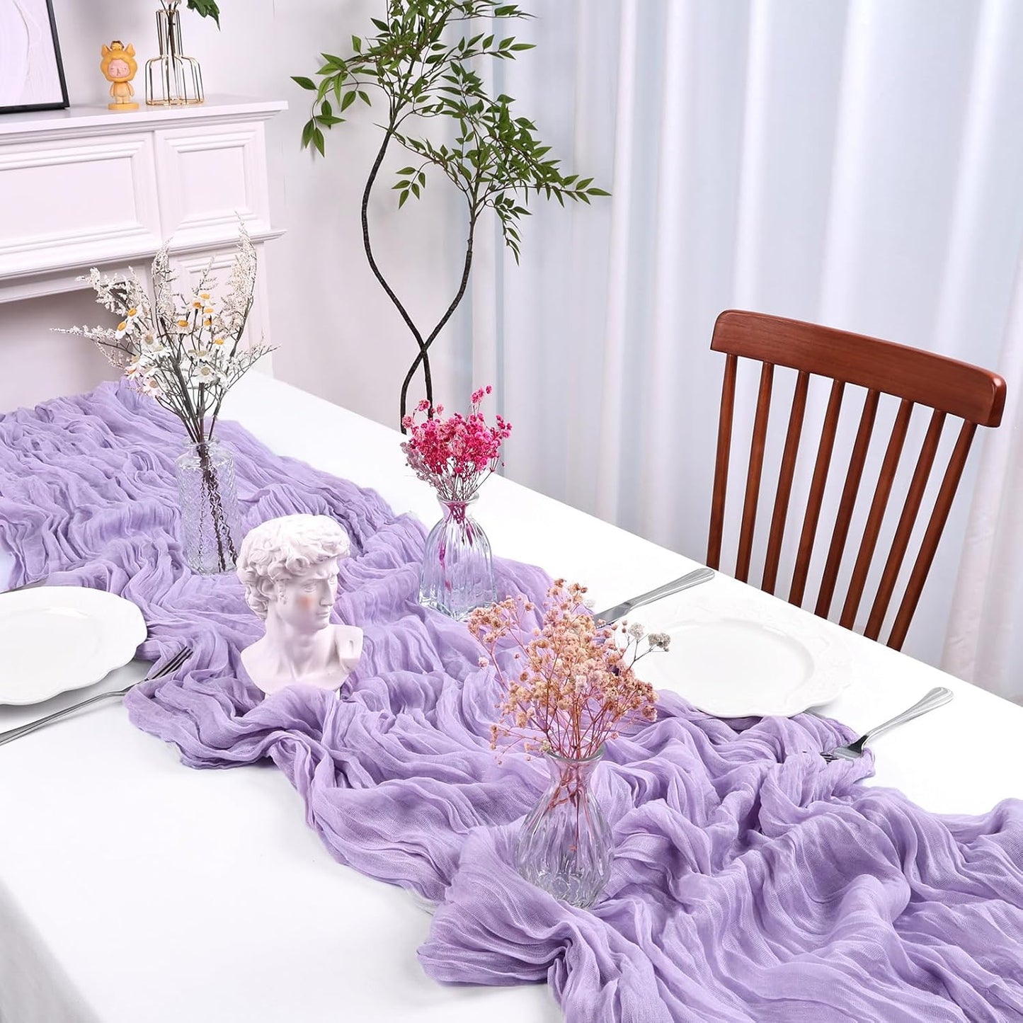 6 Pack 10FT Lavender Purple Cheesecloth Table Runner 35x120 Inch Gauze Rustic Boho Table Runner Cheese Cloth for Wedding Decor Birthday Party Bridal Baby Shower Table Centerpiece Decoration