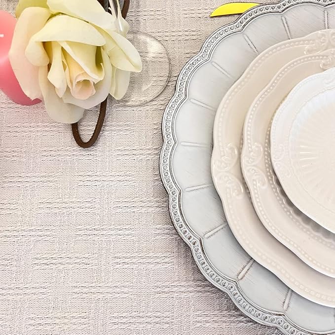 White Antique Charger Plates,13 Inch Metallic Chargers for Dinner Plates, Bead Rim Plastic Chargers For Dining, Wedding, Party,Shower. 6 Pack Decorative Holiday Tabletop Decor