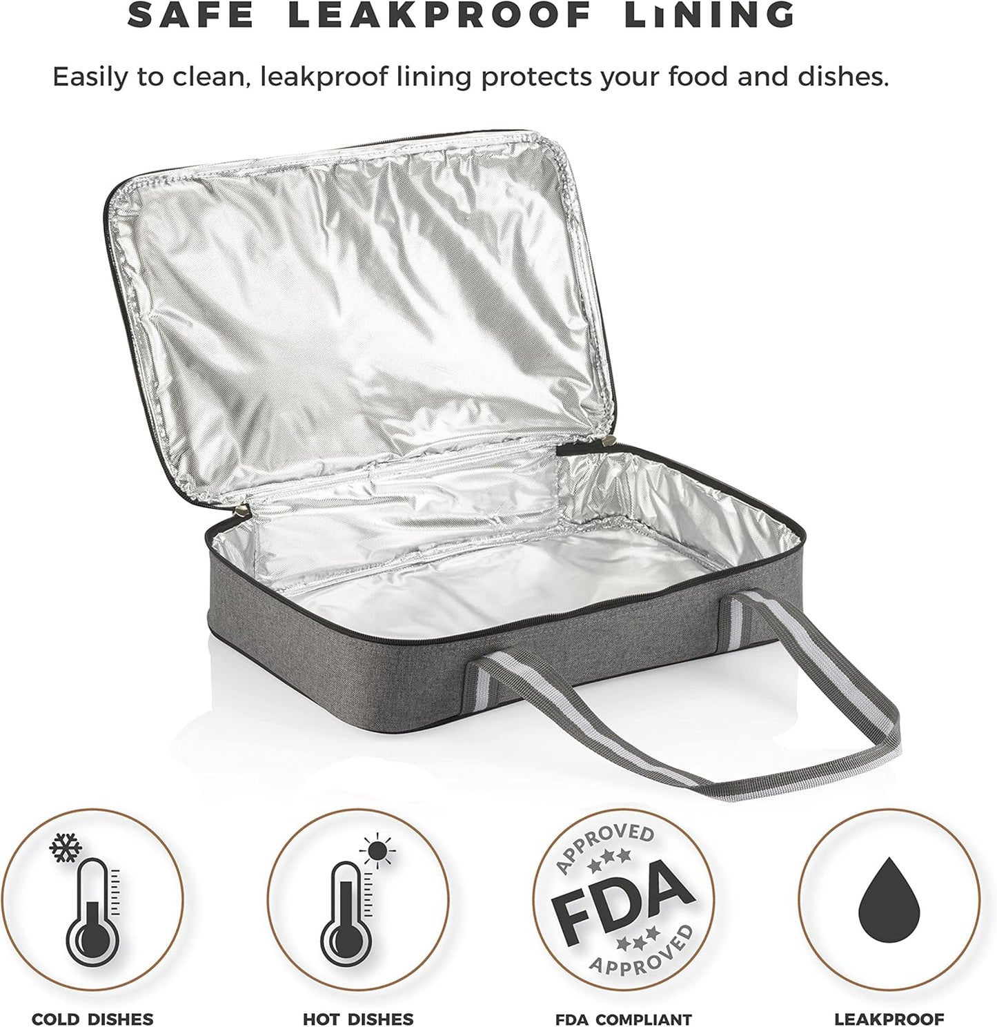 Stack Store Plus More Gray Insulated Casserole Carrier for Hot or Cold Food, Lasagna Holder for Picnic, Potluck, Cookout – Fits 9”x13” or 11”x15” Baking Dish – Thermal Tote