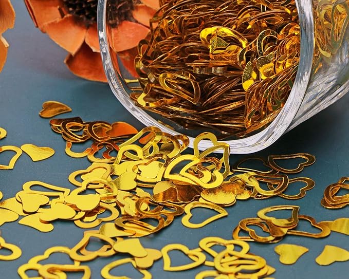 ONLYKXY 1200Pcs Love Heart Shaped Confetti, Table Wedding Decoration, Glitter Confetti for Wedding Party (Golden)
