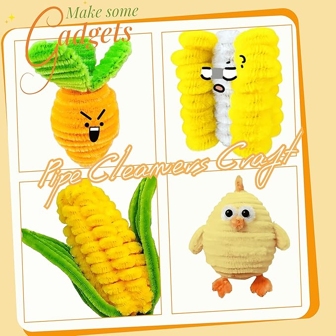 620 Pieces Pipe Cleaners Craft Set, 600 Pcs Chenille Stems with 20 Pcs Flower Stems, Craft Supplies Bulk for DIY Art and Craft Projects Creative Gift Wrapping Party Decorations(Golden Yellow Series)