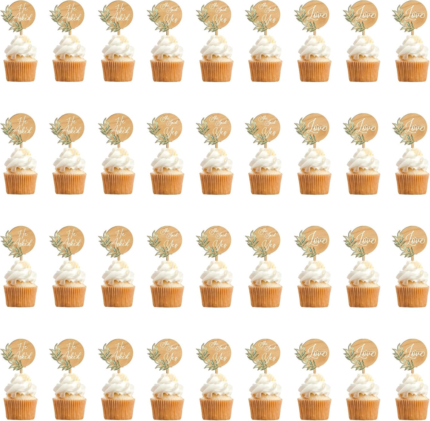 36 PCS Engagement Party Cupcake Toppers She Said Yes Cake Cupcake Decorations in Wood