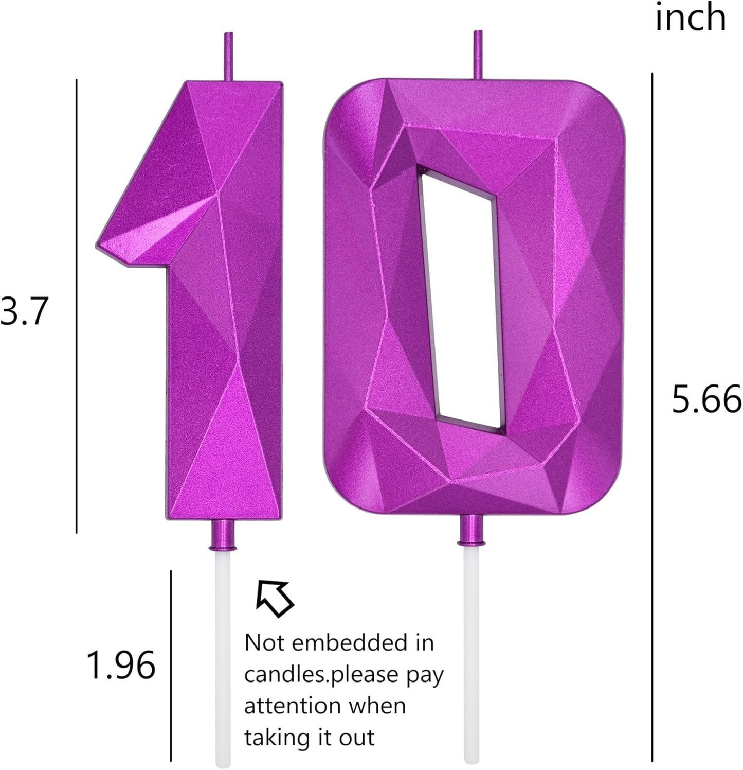 DERVENTA Large Birthday Candle Number 3D Purple 3.7 inch Party Celebration Anniversary Decoration Cake Topper 1 Piece (Number 10 Purple)