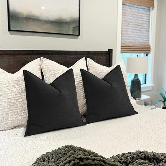 ZWJD Black Pillow Covers 16x16 Set of 2 Chenille Throw Pillow Covers with Elegant Design Soft and Luxurious Decorative Throw Pillows for Couch, Bed, and Home Decor